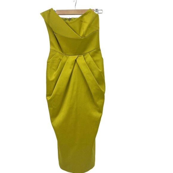 Elegant Evening Dress M Strapless NWT Chartreuse Womens‎ Midi Length Size Medium - Picture 1 of 10